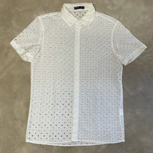Men eyelet embroidery white shirt size S